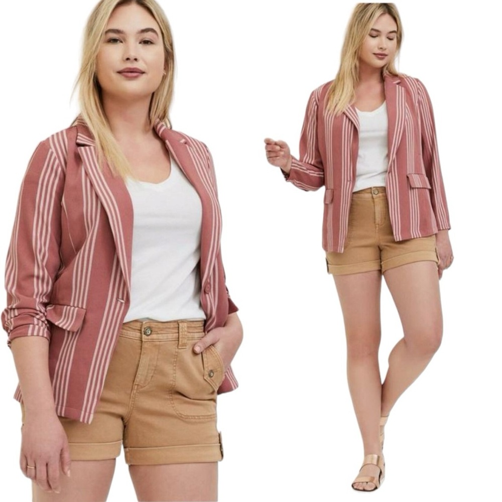 Torrid Mauve and White Striped Boyfriend Blazer
